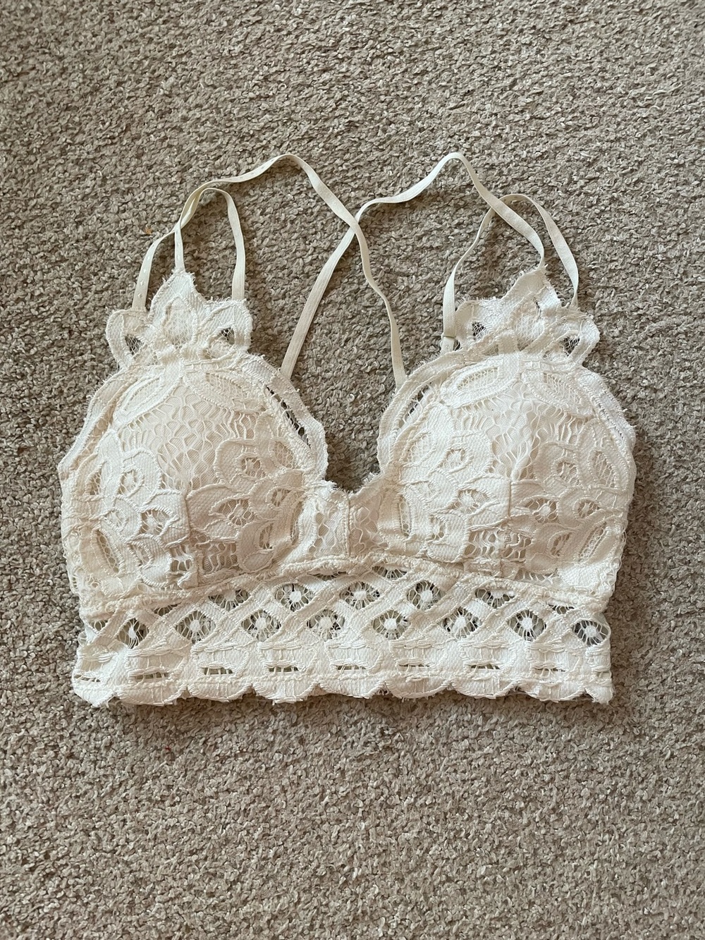 Altar’d state cream lace bralette boho top removable cups small strappy crochet